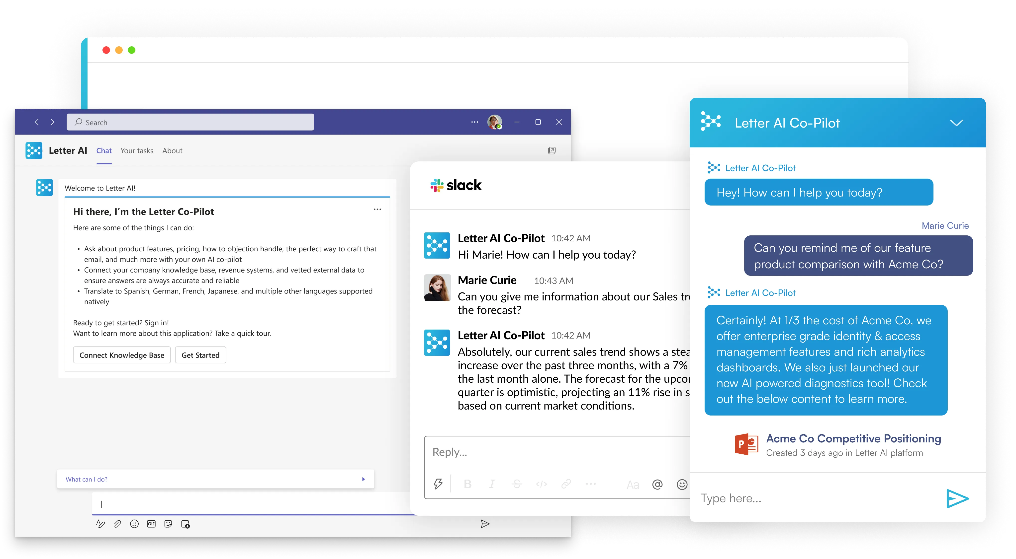Letter AI Co-Pilot answers questions across sales channels