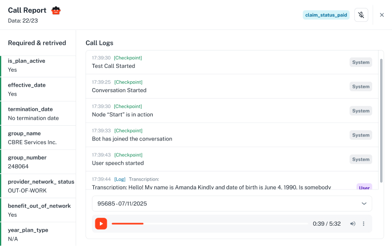 Prosper AI call QA interface