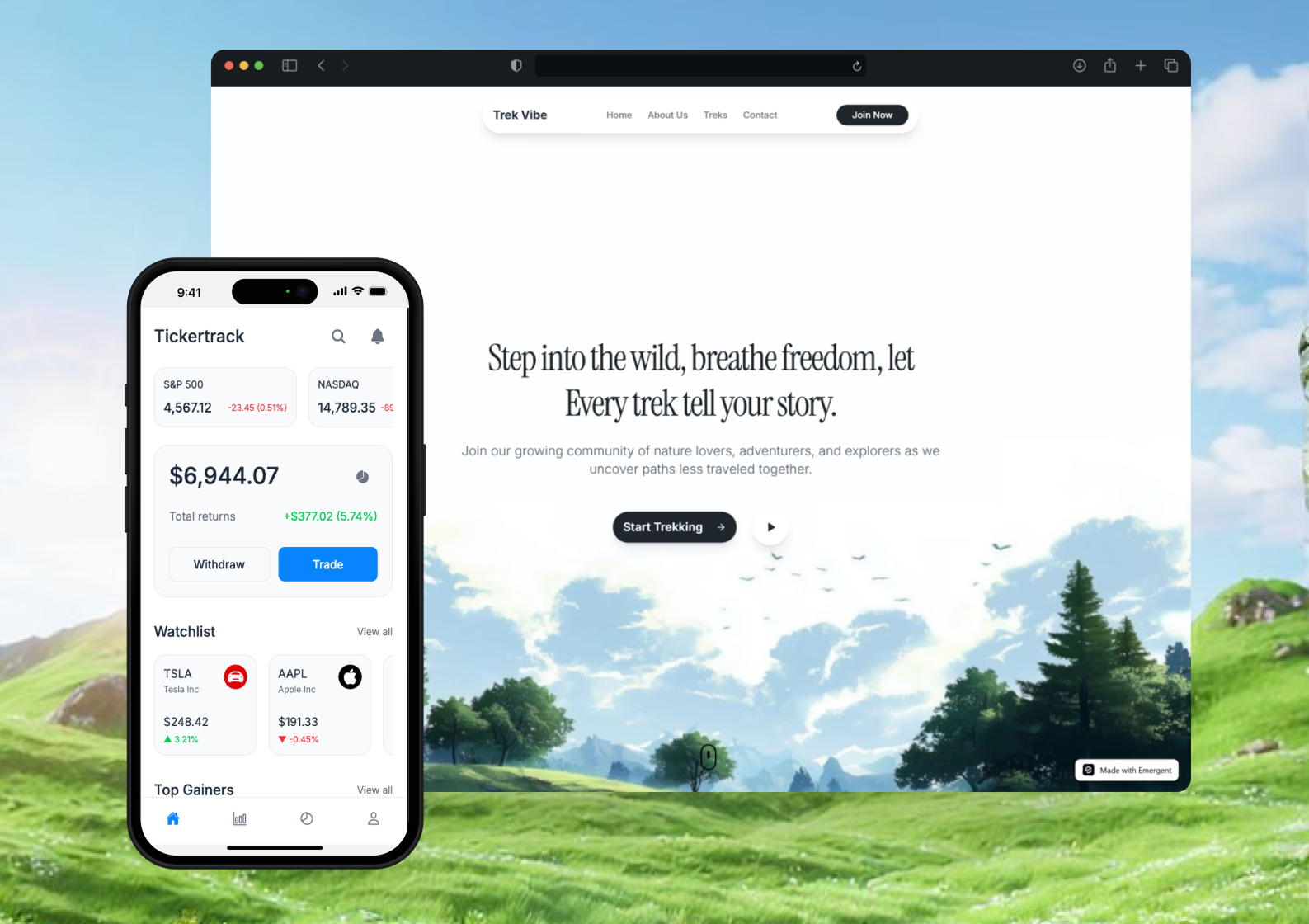 Emergent official product image showing mobile and web app previews