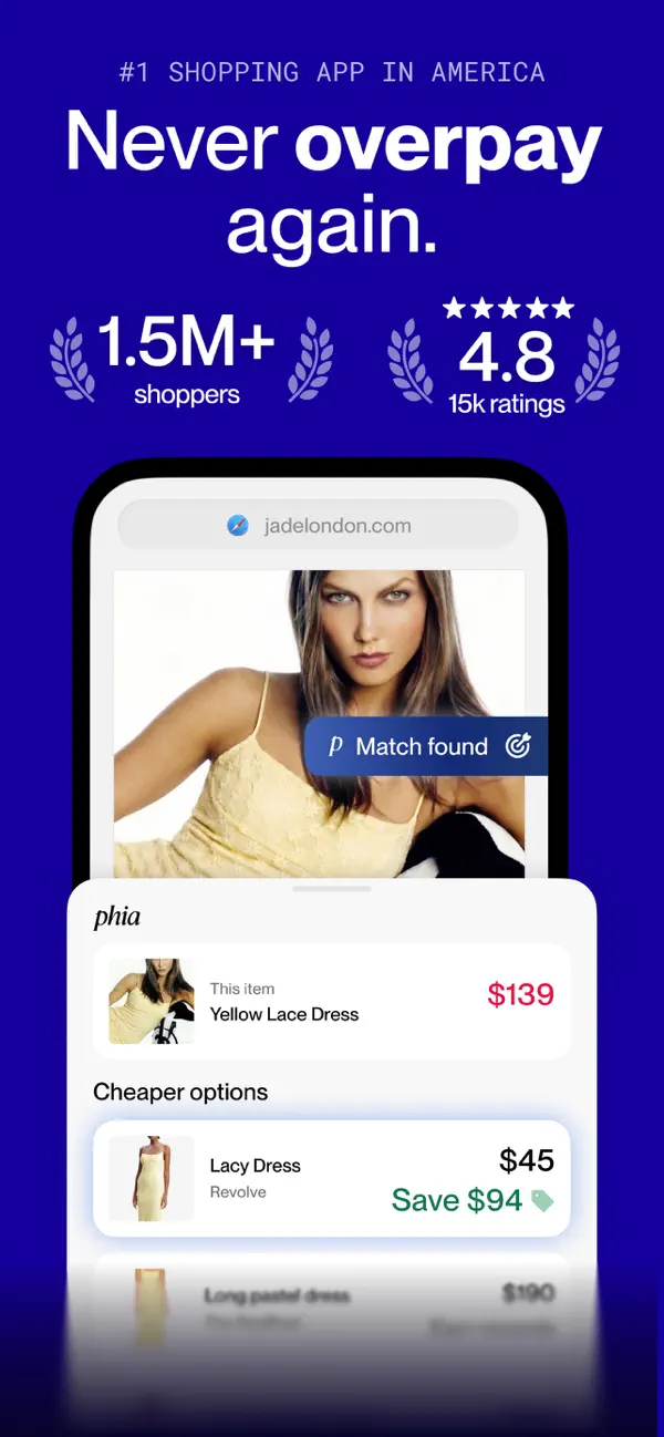 Phia App Store shopping comparison screen