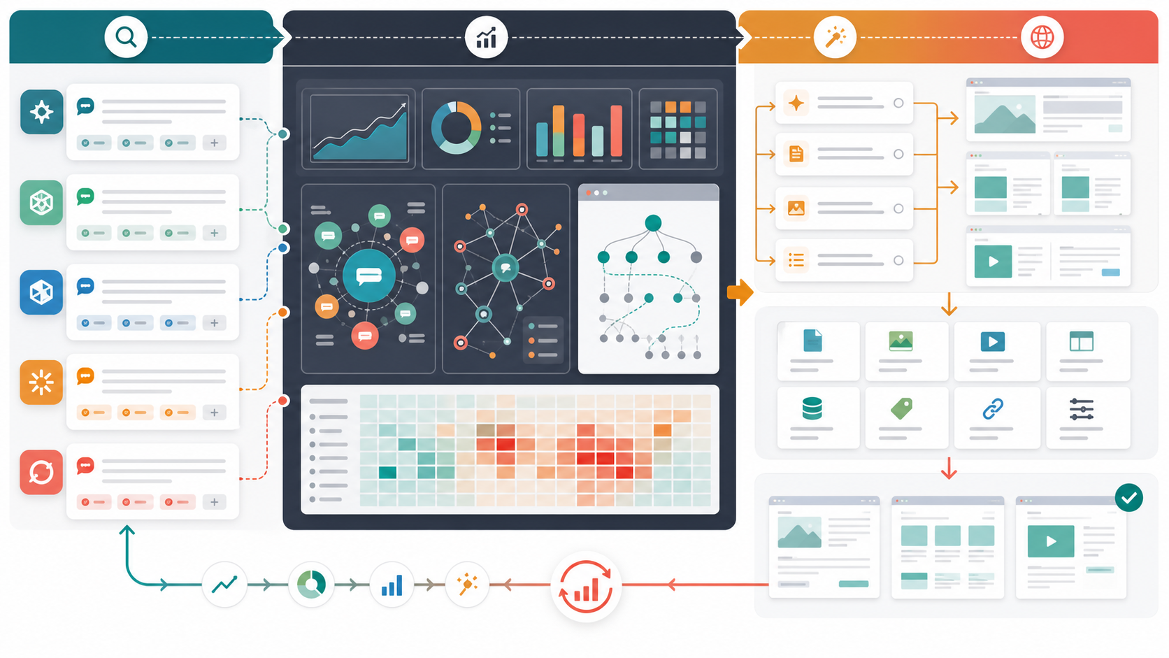 Generated diagram showing Promptwatch moving AI search optimization from monitoring to content execution