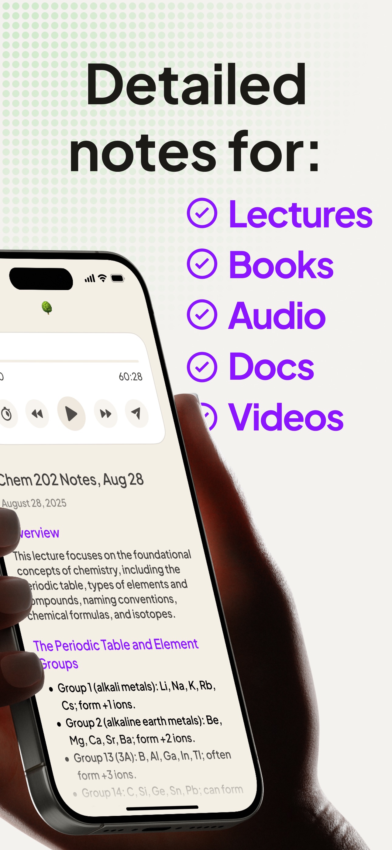 Coconote App Store screenshot showing class audio turned into reviewable course notes