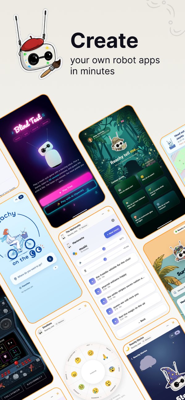 The official mobile app puts creation, sharing, and robot app launching into one entry point