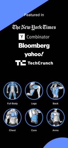 FitnessAI shows body-part training content in official App Store screenshots