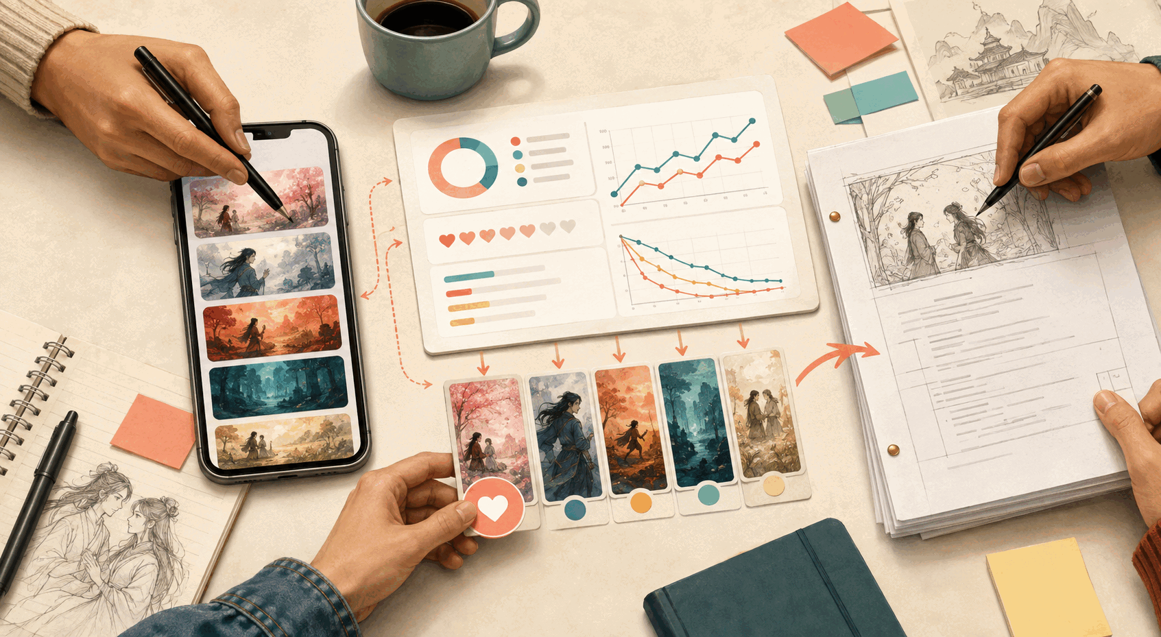 Illustration of reader behavior filtering short-drama story ideas