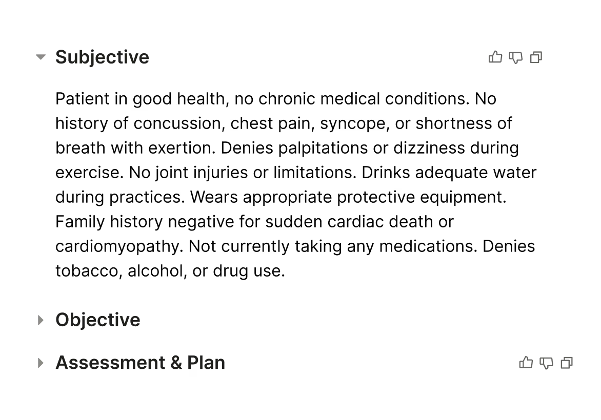 An example of a structured clinical note generated by Freed