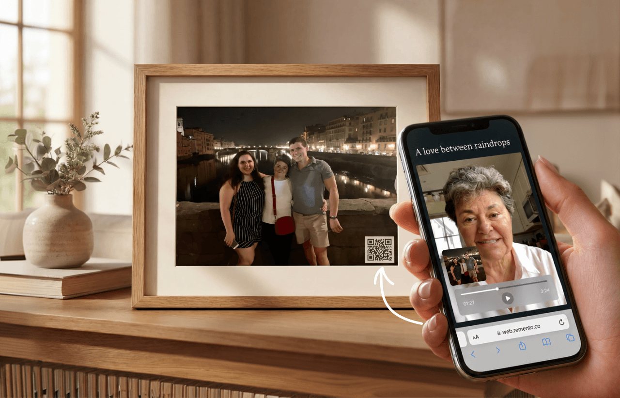 Remento’s StoryFrame connects a framed photograph to a written memory and its original recording.