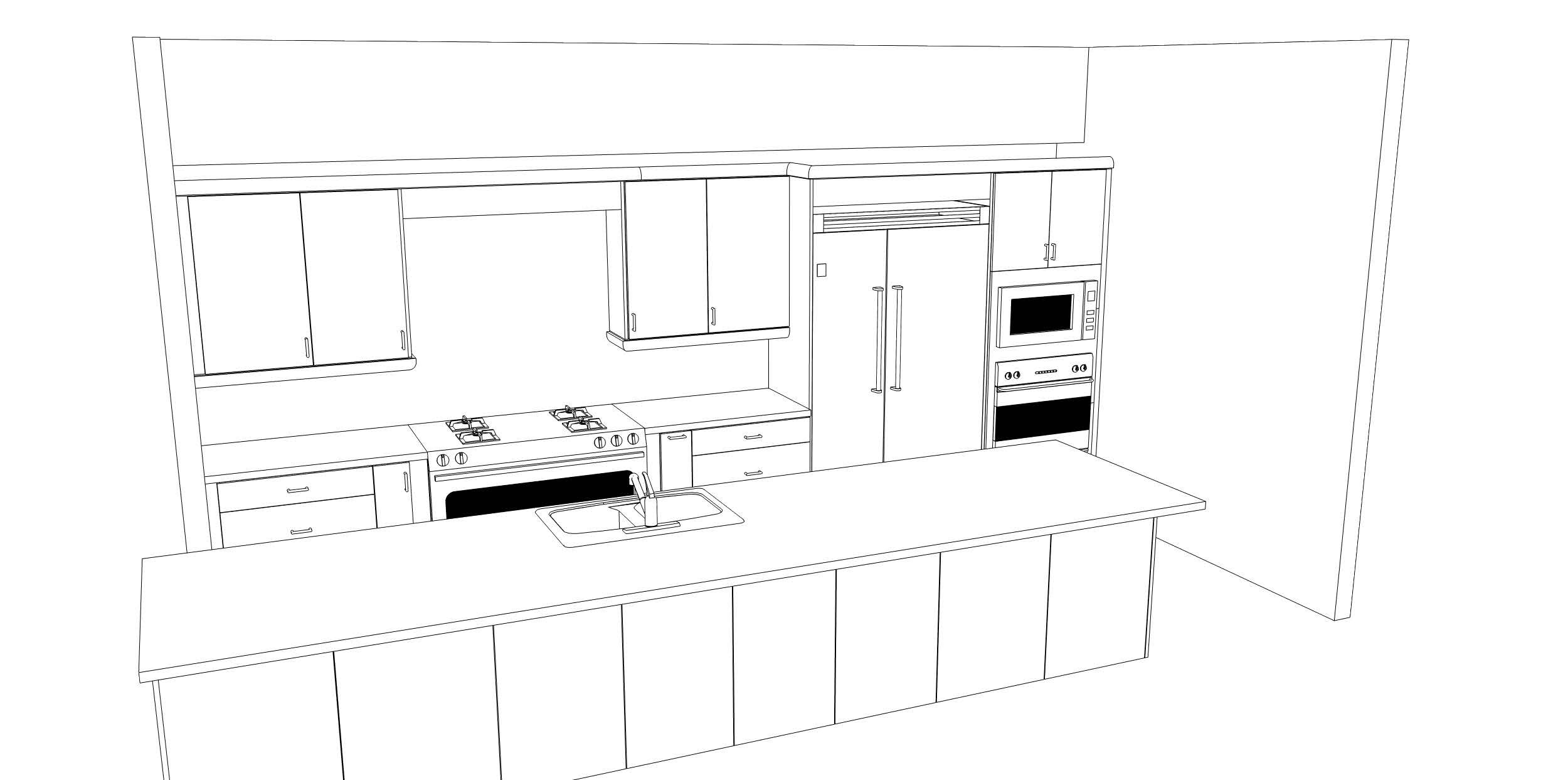 The wireframe used as input for the kitchen visualization